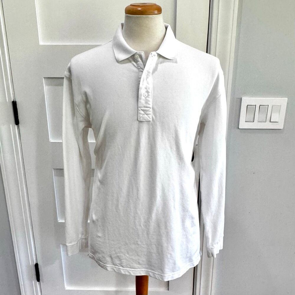 Quince White Long Sleeve Polo Shirt. Size Large.